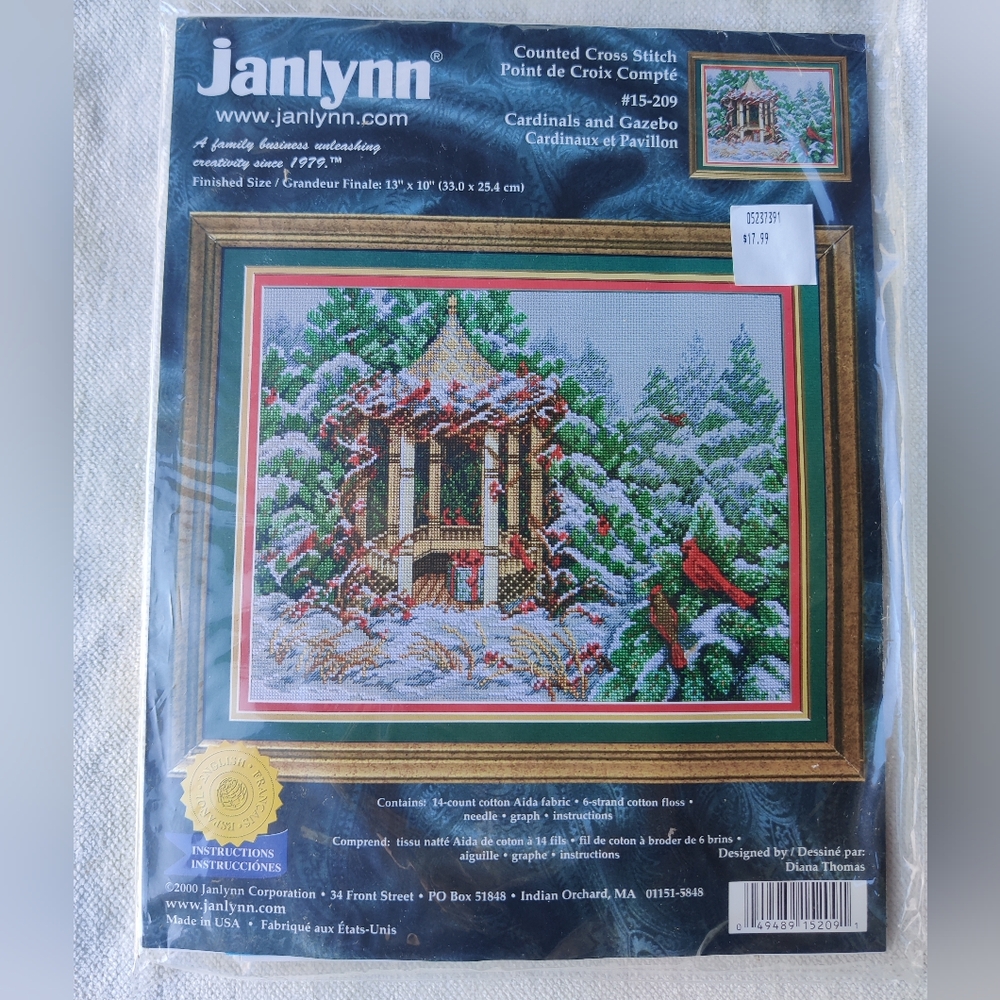 Janlynn 15-209 Cardinals and Gazebo Counted Cross Stitch NOS Unopened 13" x 10"